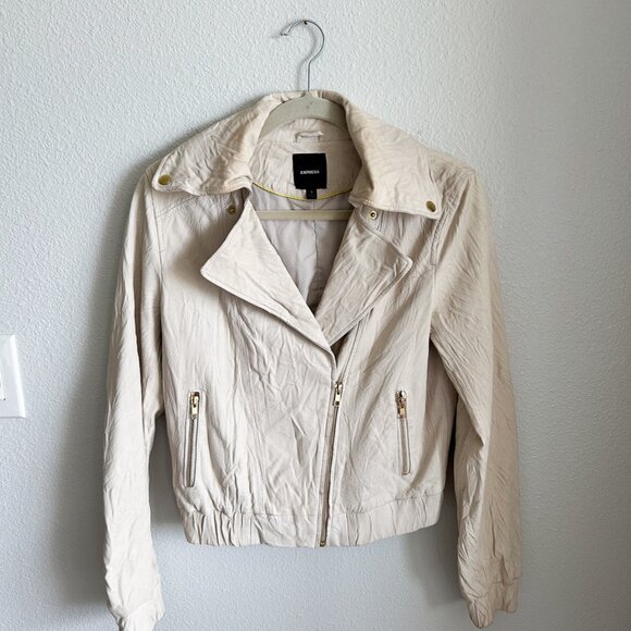 Vintage Express Genuine Leather Moto Jacket – Ivory Cream | Size Small - Picture 4 of 16